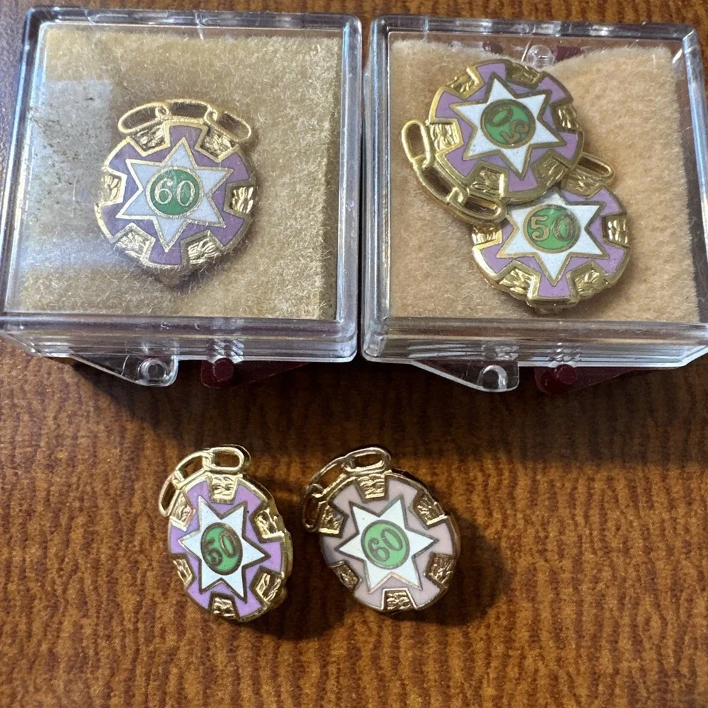 Vintage IOOF Odd Fellows Rebekah Degree Veteran 50 & 60Year Member Jewel/Pins